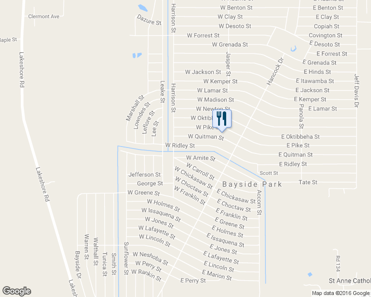 map of restaurants, bars, coffee shops, grocery stores, and more near 6127 West Ridley Street in Bay Saint Louis