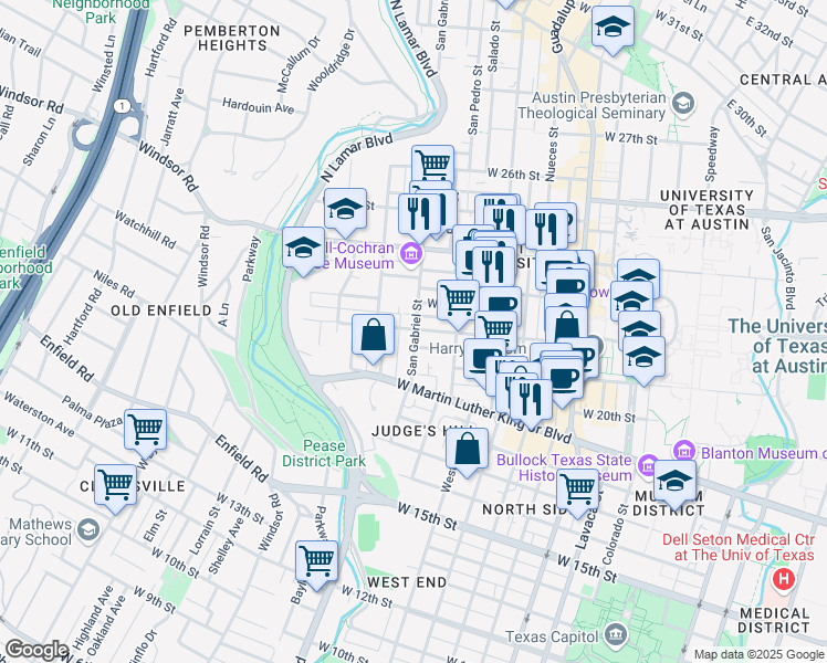 map of restaurants, bars, coffee shops, grocery stores, and more near 908 West 21st Street in Austin