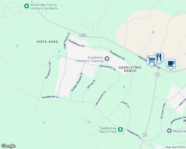 map of restaurants, bars, coffee shops, grocery stores, and more near 208 Stirrup Drive in Dripping Springs