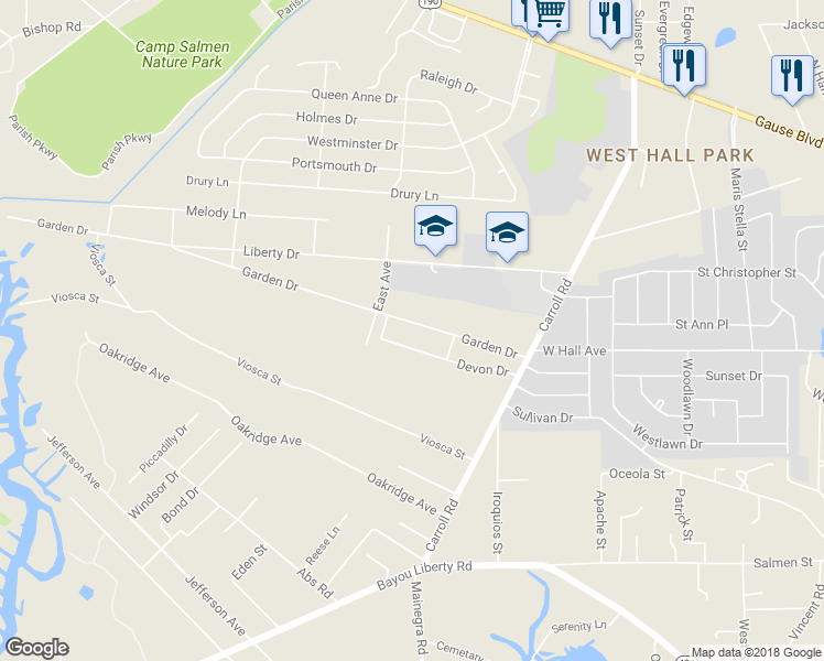 map of restaurants, bars, coffee shops, grocery stores, and more near 35600 Garden Drive in Slidell