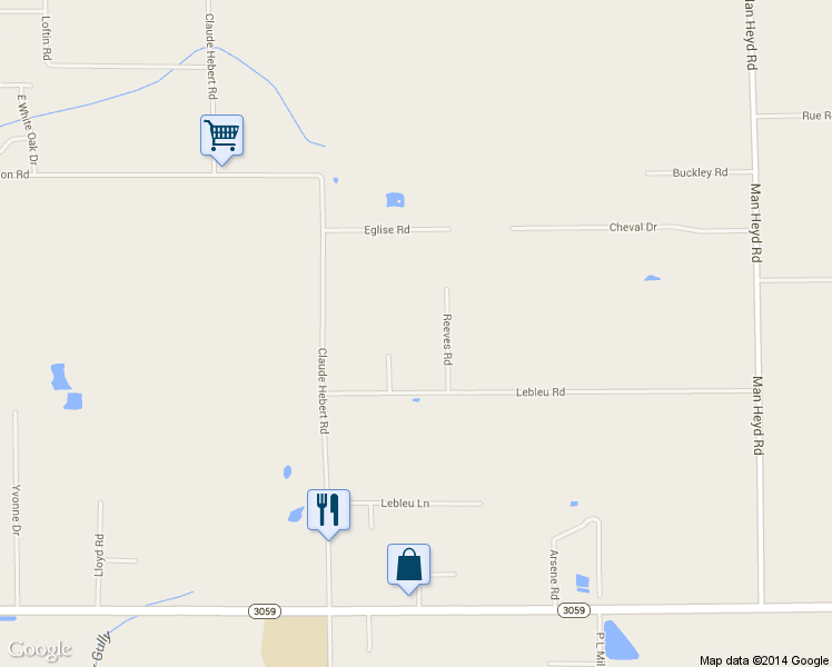 map of restaurants, bars, coffee shops, grocery stores, and more near 6602 Lebleu Road in Lake Charles