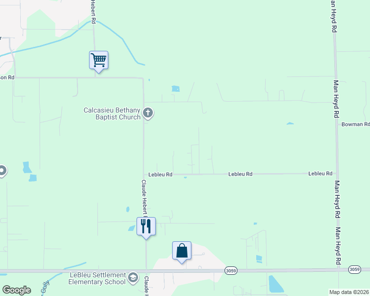 map of restaurants, bars, coffee shops, grocery stores, and more near 6602 Lebleu Road in Lake Charles