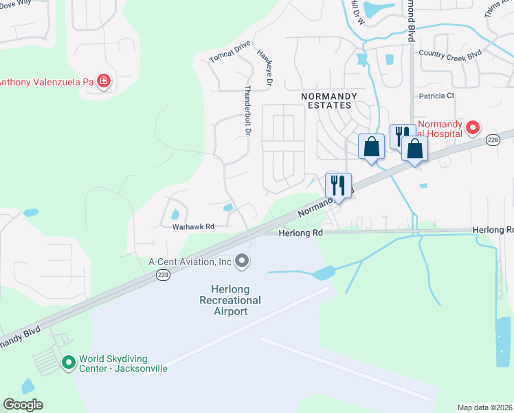 map of restaurants, bars, coffee shops, grocery stores, and more near 1676 Jayhawk Lane in Jacksonville