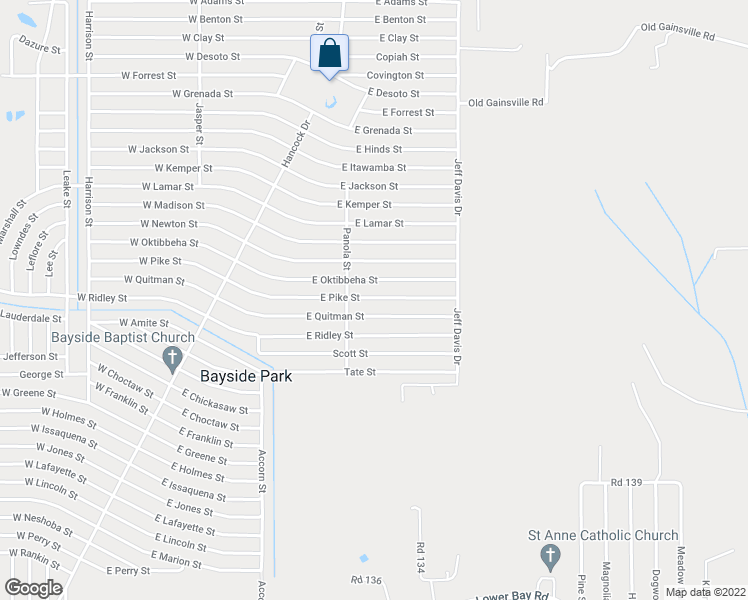 map of restaurants, bars, coffee shops, grocery stores, and more near 6114 East Pike Street in Bay St. Louis