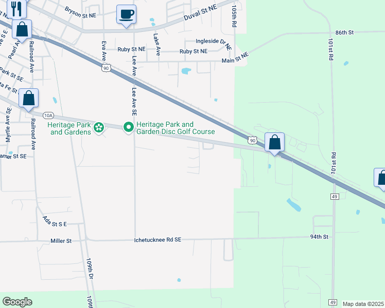 map of restaurants, bars, coffee shops, grocery stores, and more near 1620 Helvenston Street Southeast in Live Oak