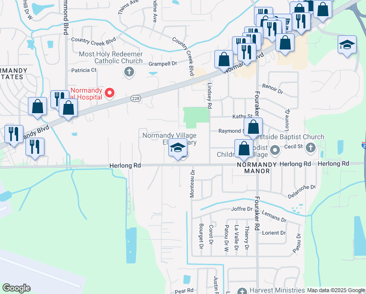 map of restaurants, bars, coffee shops, grocery stores, and more near 8257 Herlong Road in Jacksonville
