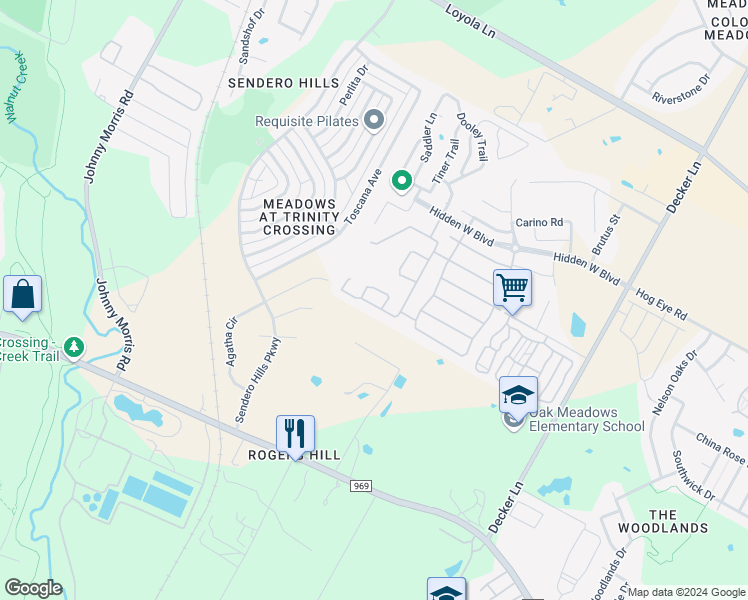map of restaurants, bars, coffee shops, grocery stores, and more near 7629 Hidden View Circle in Austin