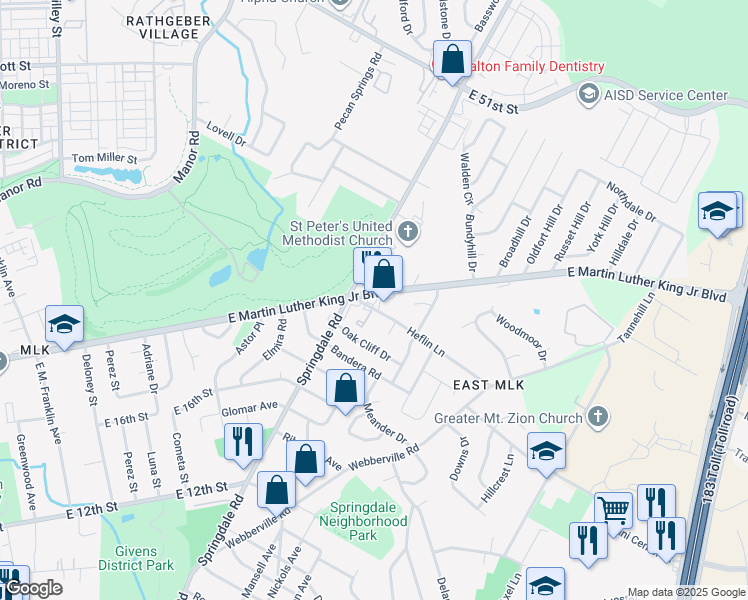 map of restaurants, bars, coffee shops, grocery stores, and more near 4717 Heflin Lane in Austin