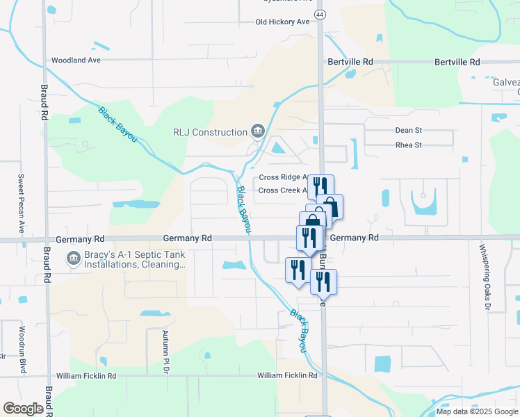 map of restaurants, bars, coffee shops, grocery stores, and more near 40421 Crossgate Place in Gonzales