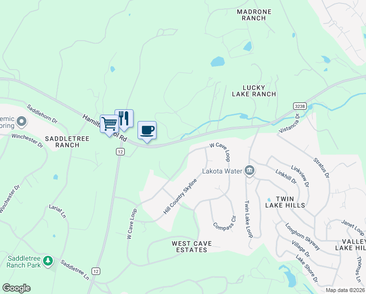 map of restaurants, bars, coffee shops, grocery stores, and more near 10052 West Cave Loop in Dripping Springs