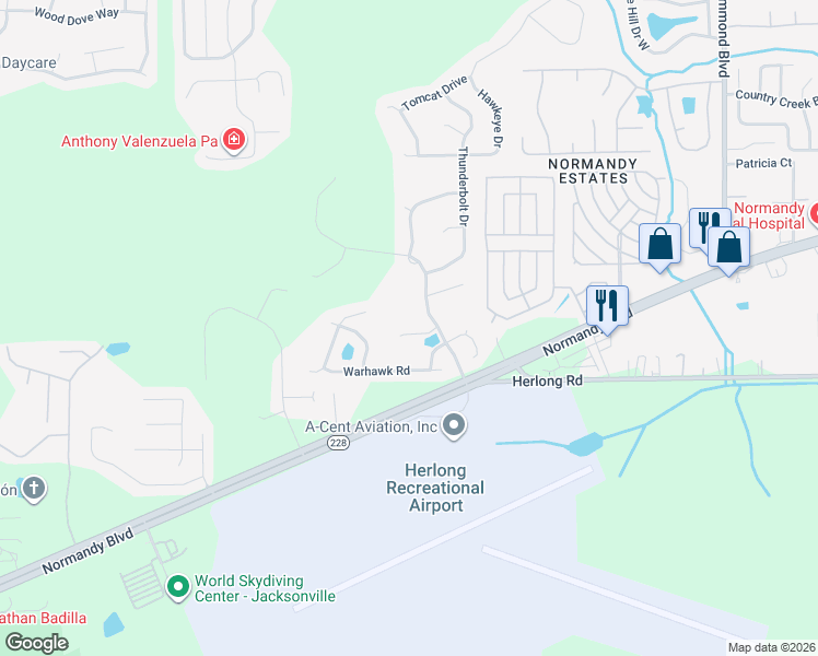map of restaurants, bars, coffee shops, grocery stores, and more near 1614 Guardian Drive in Jacksonville