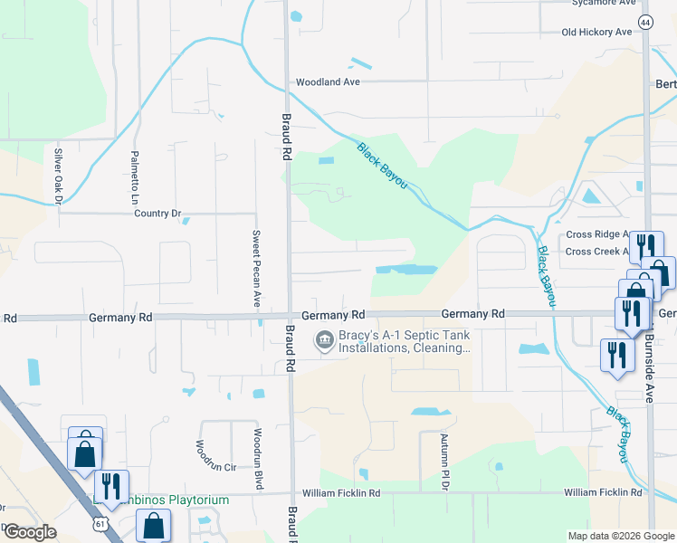 map of restaurants, bars, coffee shops, grocery stores, and more near Roy's Drive in Gonzales