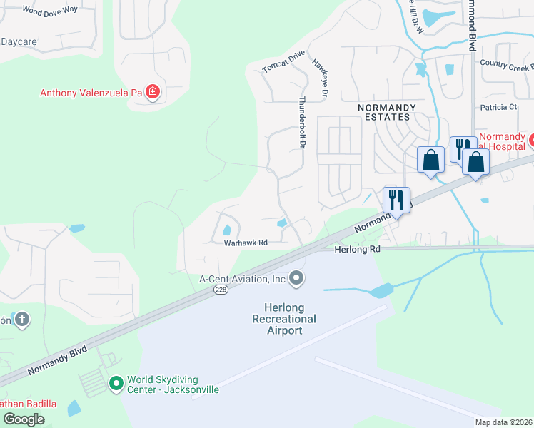 map of restaurants, bars, coffee shops, grocery stores, and more near 1614 Guardian Drive in Jacksonville