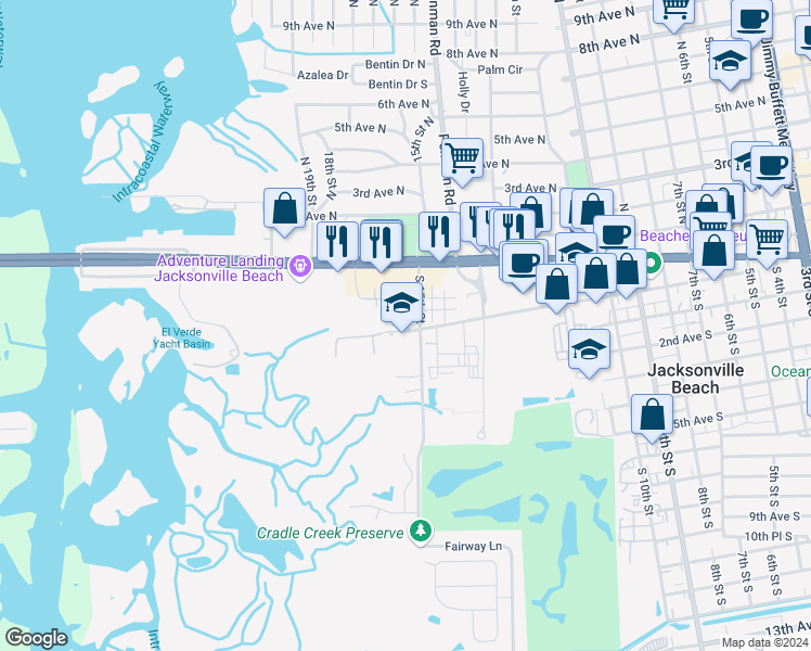 map of restaurants, bars, coffee shops, grocery stores, and more near 118 Jardin De Mer Place in Jacksonville