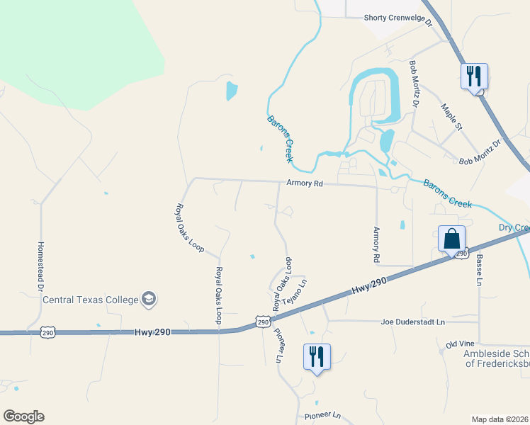 map of restaurants, bars, coffee shops, grocery stores, and more near 1-715 Royal Oaks Dr E in Fredericksburg