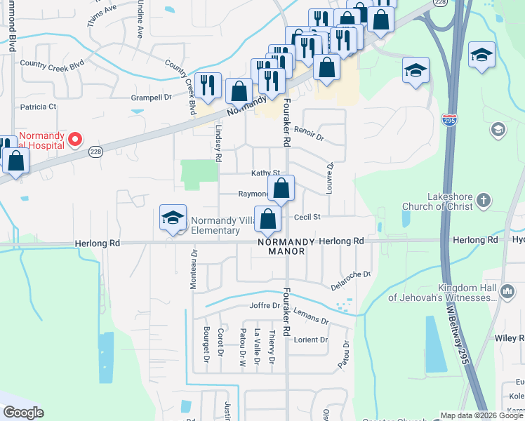 map of restaurants, bars, coffee shops, grocery stores, and more near 8064 Raymond Street in Jacksonville
