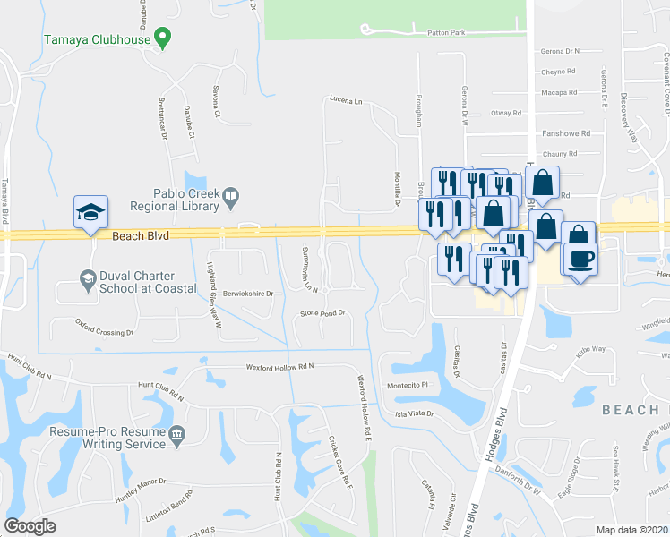 map of restaurants, bars, coffee shops, grocery stores, and more near 3497 Nightscape Cr in Jacksonville