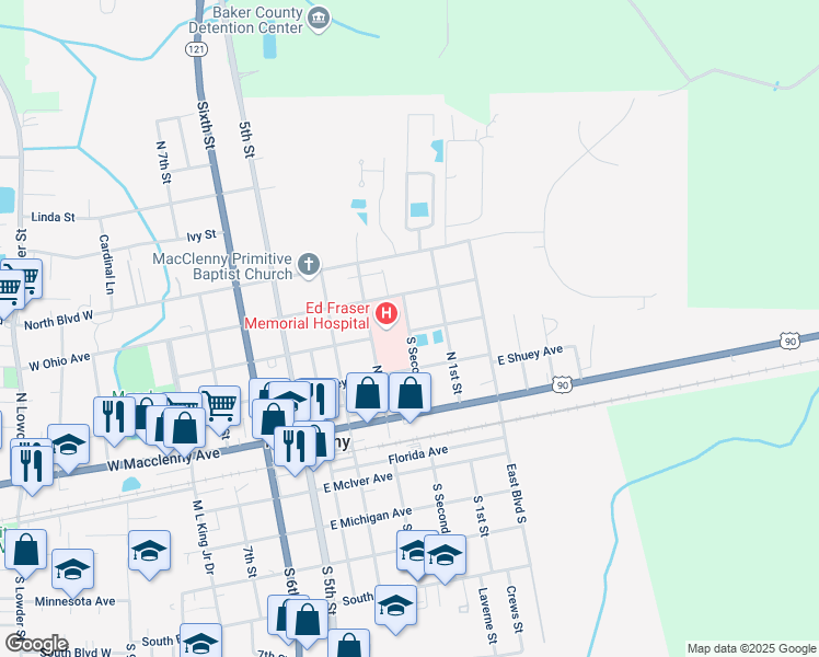 map of restaurants, bars, coffee shops, grocery stores, and more near 402 East Stansell Avenue in Macclenny