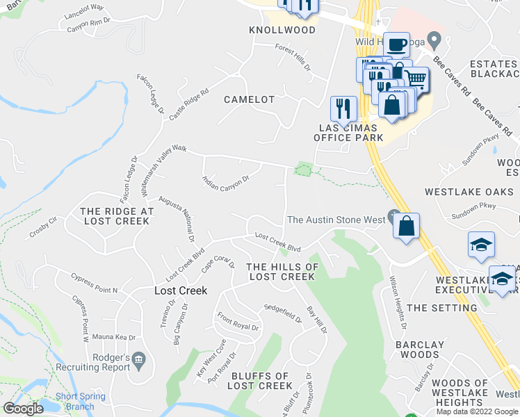 map of restaurants, bars, coffee shops, grocery stores, and more near 6008 Diamond Head Drive in Austin
