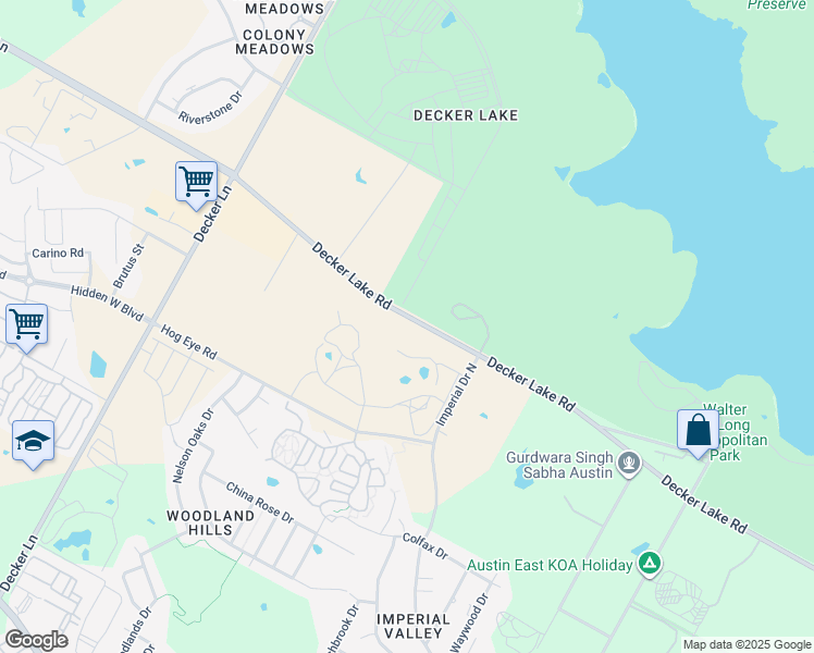 map of restaurants, bars, coffee shops, grocery stores, and more near 9608 Decker Lake Road in Austin