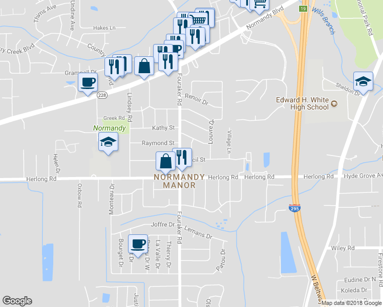 map of restaurants, bars, coffee shops, grocery stores, and more near 1841 Gabin Road in Jacksonville