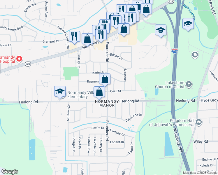 map of restaurants, bars, coffee shops, grocery stores, and more near 1811 Fouraker Road in Jacksonville