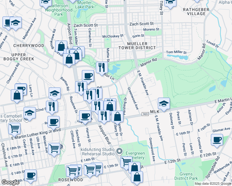 map of restaurants, bars, coffee shops, grocery stores, and more near 2204 Palo Pinto Drive in Austin