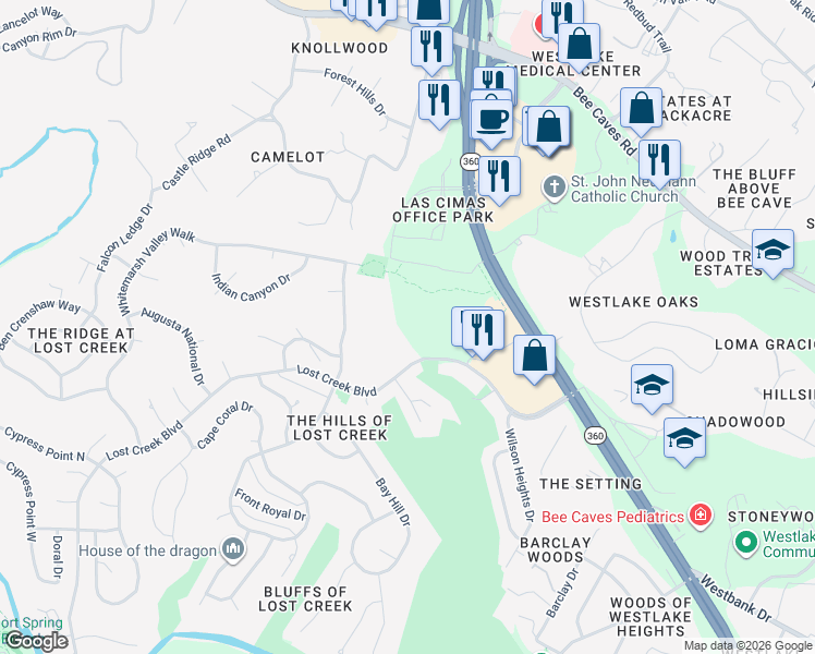 map of restaurants, bars, coffee shops, grocery stores, and more near 900 S Capital of Texas Hwy in West Lake Hills