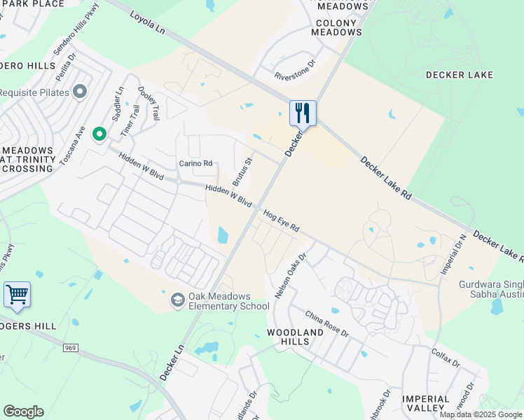 map of restaurants, bars, coffee shops, grocery stores, and more near 8600 Hog Eye Road in Austin