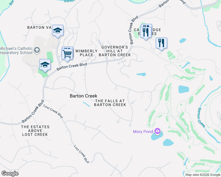 map of restaurants, bars, coffee shops, grocery stores, and more near 2610 Chalk Knoll Cove in Austin