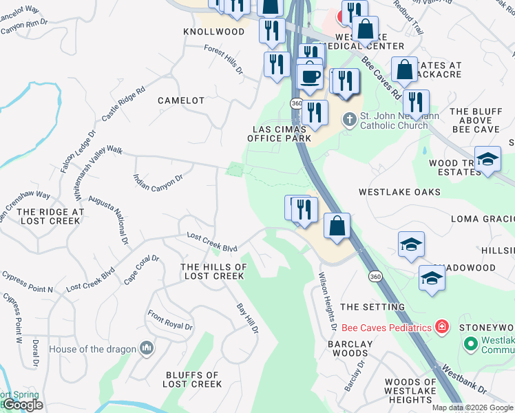 map of restaurants, bars, coffee shops, grocery stores, and more near 900 S Capital of Texas Hwy in West Lake Hills
