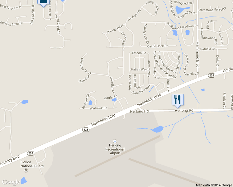 map of restaurants, bars, coffee shops, grocery stores, and more near 1633 Guardian Drive in Jacksonville
