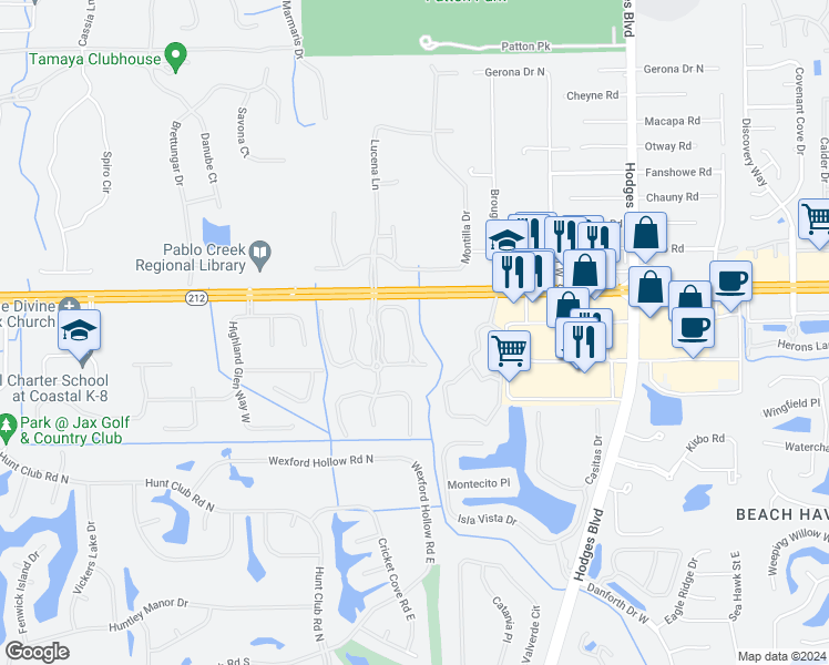 map of restaurants, bars, coffee shops, grocery stores, and more near 3468 Nightscape Cr in Jacksonville