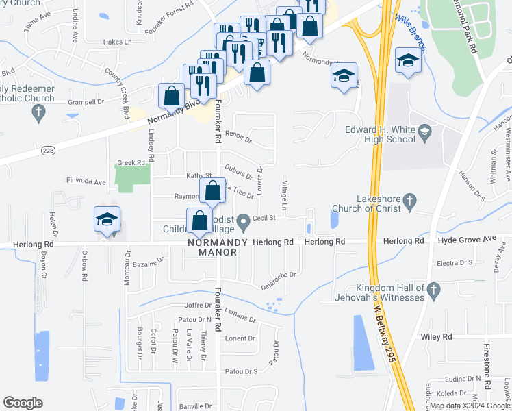map of restaurants, bars, coffee shops, grocery stores, and more near 1846 Louvre Drive in Jacksonville