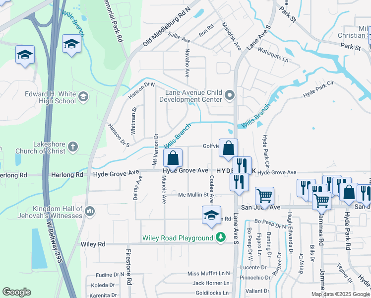 map of restaurants, bars, coffee shops, grocery stores, and more near 1808 Navaho Avenue in Jacksonville