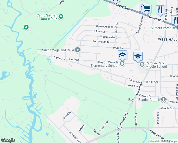 map of restaurants, bars, coffee shops, grocery stores, and more near 35456 Garden Drive in Slidell