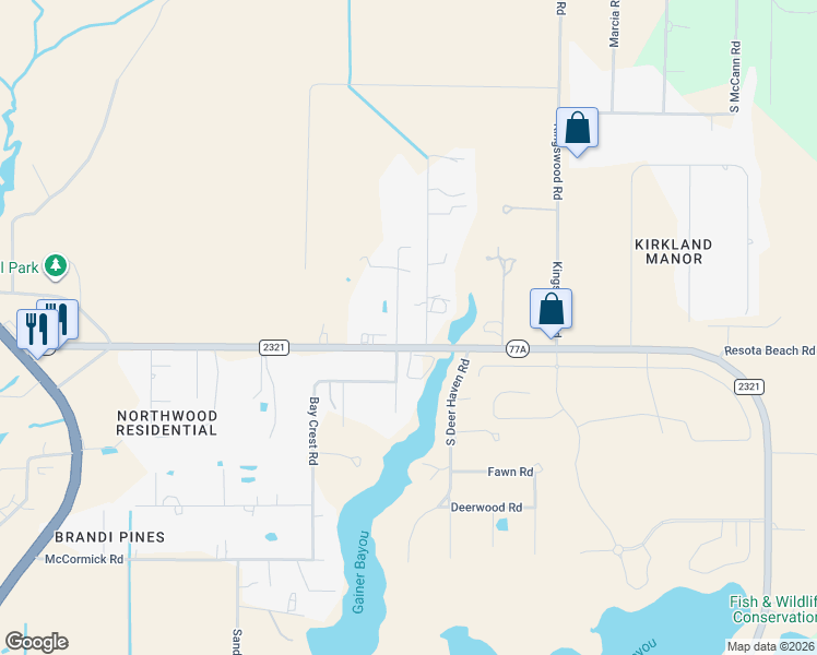 map of restaurants, bars, coffee shops, grocery stores, and more near 7516 North Gainer Bayou Road in Southport