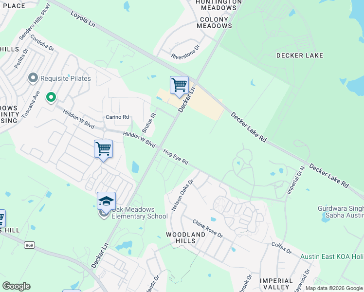 map of restaurants, bars, coffee shops, grocery stores, and more near 8600-8878 Hog Eye Road in Austin