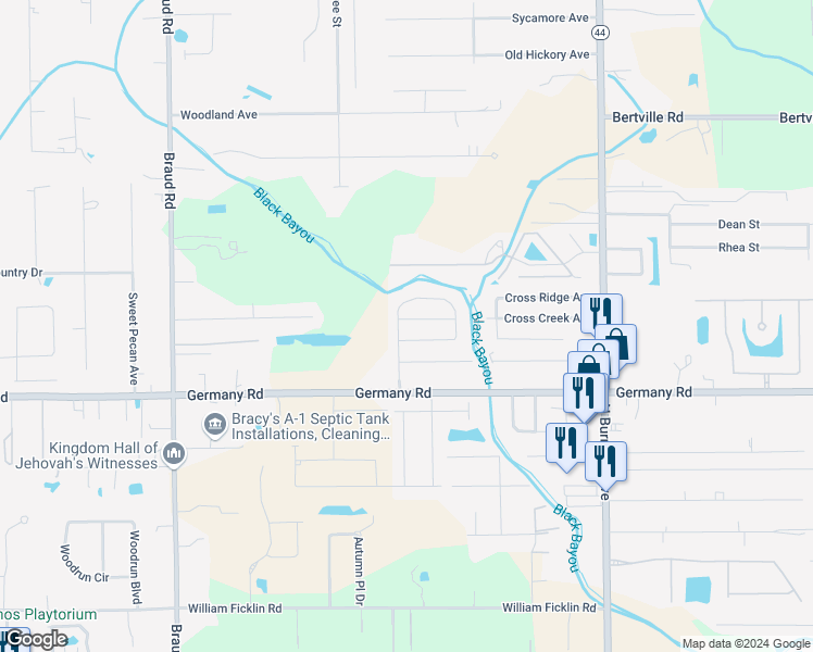 map of restaurants, bars, coffee shops, grocery stores, and more near 40305 Coldwater Landing in Gonzales