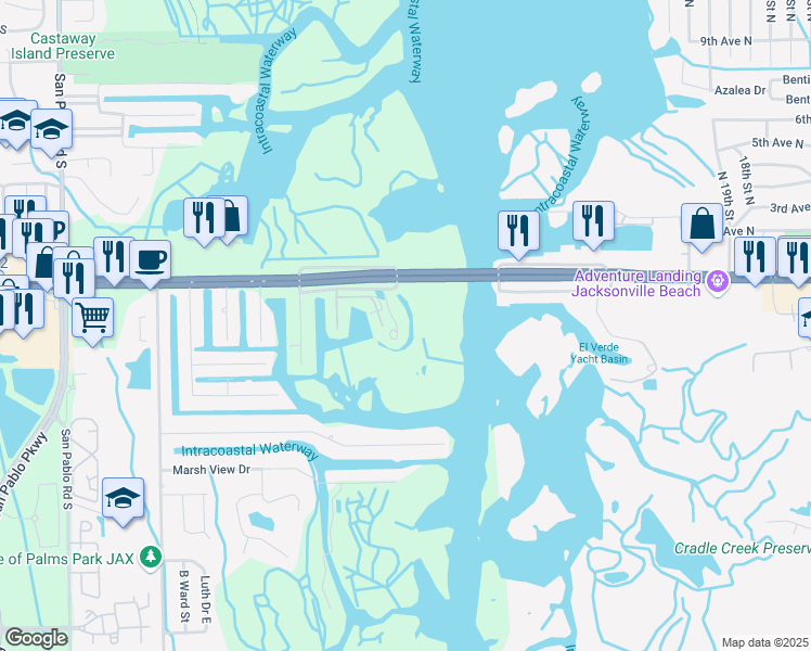 map of restaurants, bars, coffee shops, grocery stores, and more near 3351 Lighthouse Point Lane in Jacksonville