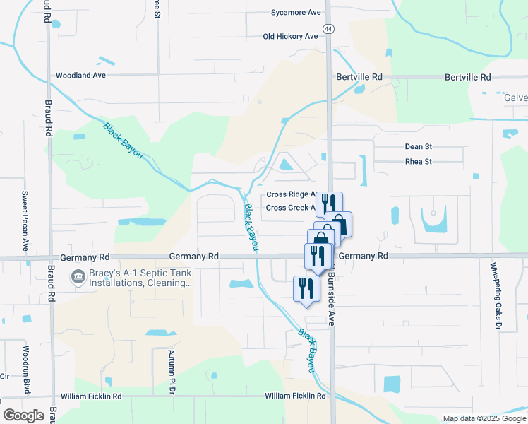 map of restaurants, bars, coffee shops, grocery stores, and more near 40417 Cross Creek Avenue in Gonzales