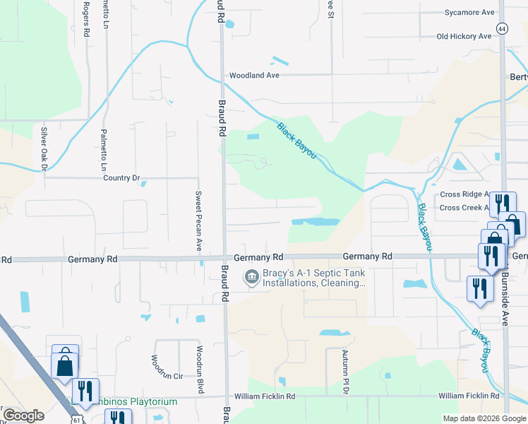 map of restaurants, bars, coffee shops, grocery stores, and more near 40081 Trace Avenue in Prairieville