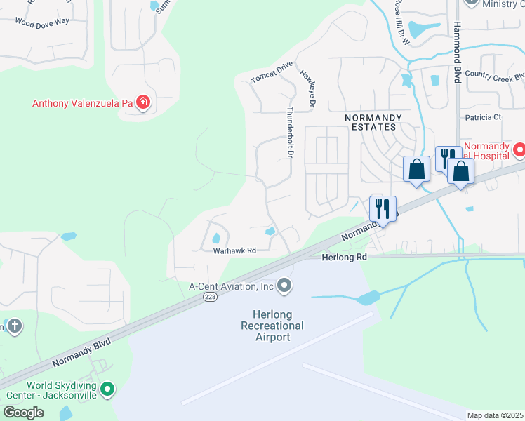 map of restaurants, bars, coffee shops, grocery stores, and more near 1614 Guardian Drive in Jacksonville