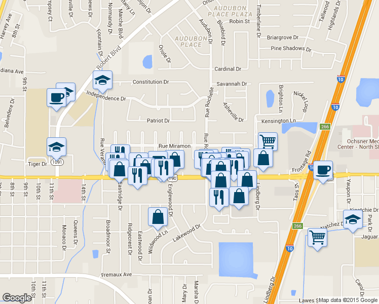 map of restaurants, bars, coffee shops, grocery stores, and more near 1111 Rue Limoges in Slidell