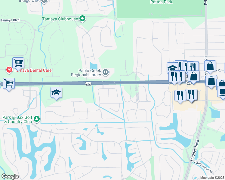 map of restaurants, bars, coffee shops, grocery stores, and more near 13060 Highland Glen Way North in Jacksonville