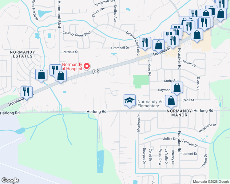 map of restaurants, bars, coffee shops, grocery stores, and more near 1760 Helen Drive in Jacksonville