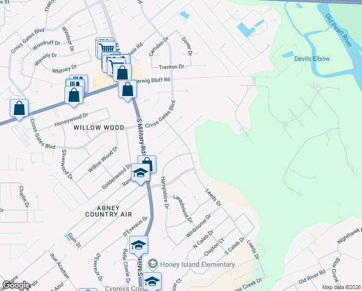 map of restaurants, bars, coffee shops, grocery stores, and more near 200 Leeds Drive in Slidell
