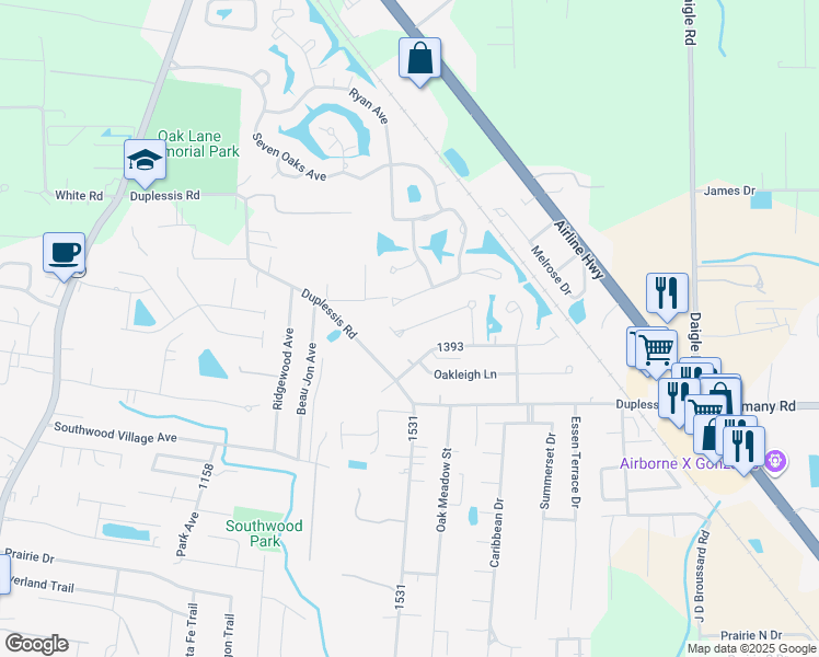 map of restaurants, bars, coffee shops, grocery stores, and more near 38227 Graystone Avenue in Prairieville