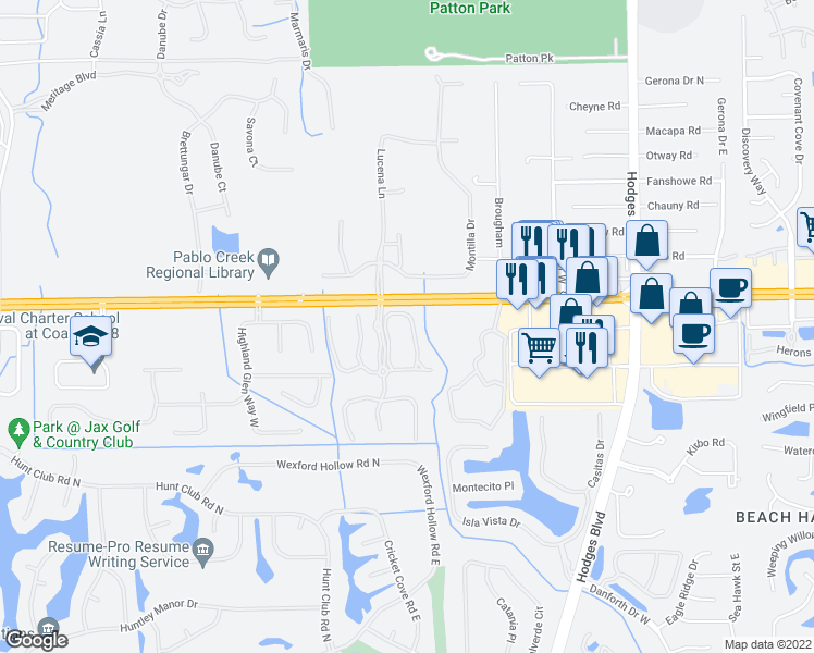 map of restaurants, bars, coffee shops, grocery stores, and more near 3501 Nightscape Cr in Jacksonville