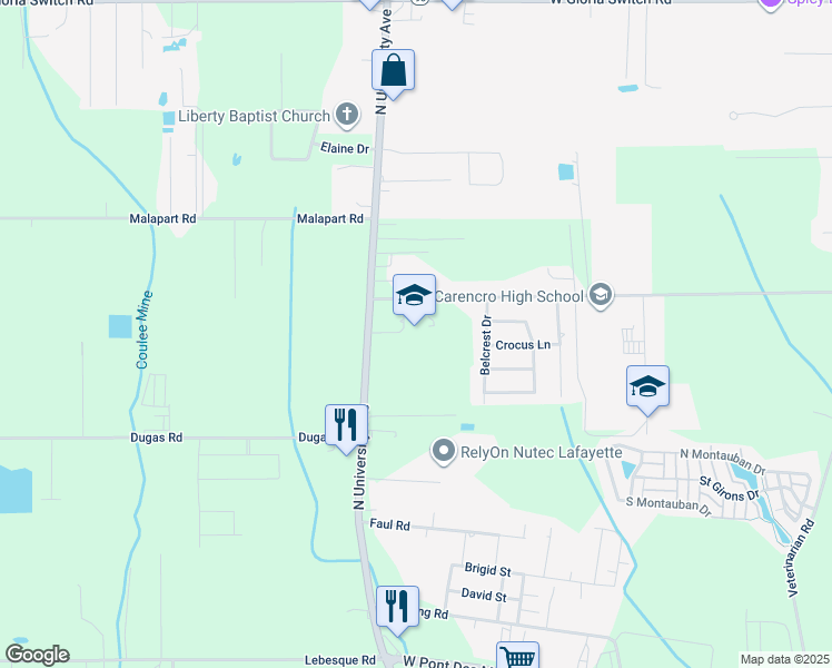 map of restaurants, bars, coffee shops, grocery stores, and more near 3020 North University Avenue in Lafayette